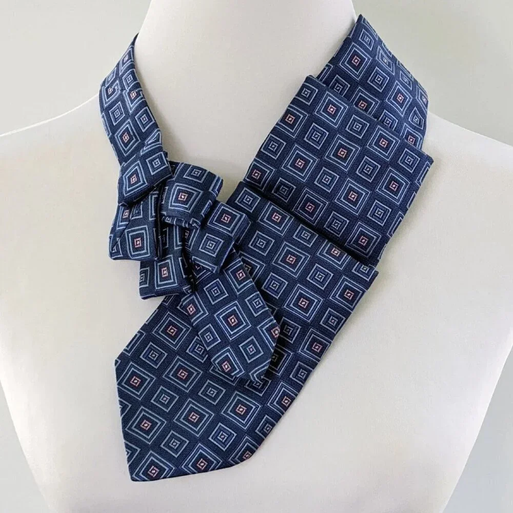 NWT Ogsplosh Unisex Ascot Tie Blue Pink Geometric Square Print Size Long